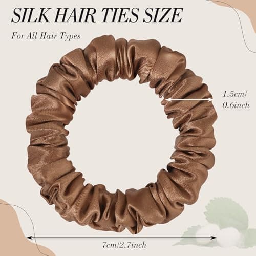 100% Mulberry Skinny Scrunchies for All Hair Types, 4 Pack 2.7inch Silk Hair Ties No Damage Reduce Fracture Indentations for Women Girls - Thumbnail 3