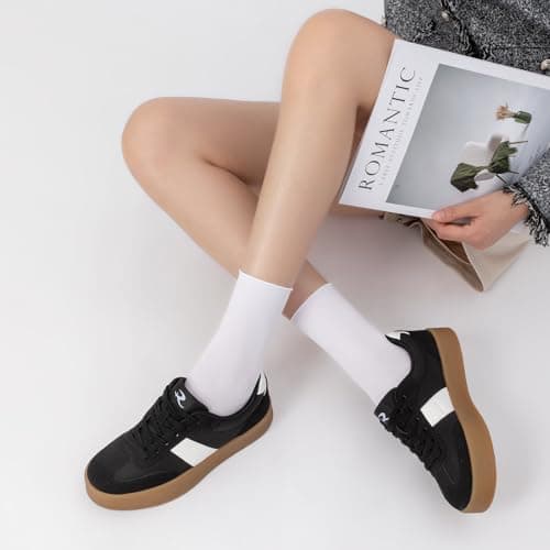 Rihero Platform Sneakers for Women Fashion Tennis Walking Shoes Ladies Comfortable Non-Slip Casual Black Sneakers Size 8 - Thumbnail 2