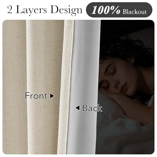 NICETOWN PRO 100% Blackout Beige Curtains for Living Room, Pinch Pleated Linen Blend Window Treatments Thermal Drapes Sound Dampening for Bedroom, W40 x L108, 2 Panels - Thumbnail 3