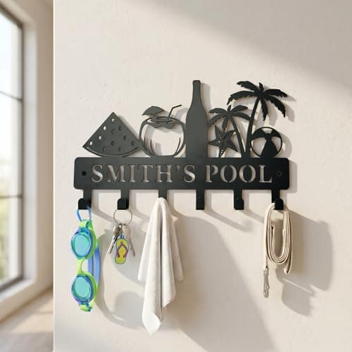 Metal Key Holder Wall Mount, Coastal Tropical Key Rack Hooks, Beach Pool Sunset Wall Art Organizer for Entryway, Kitchen, Hallway, Garage, Farmhouse Home Decor & Housewarming Gift (Pool Party) - Thumbnail 6