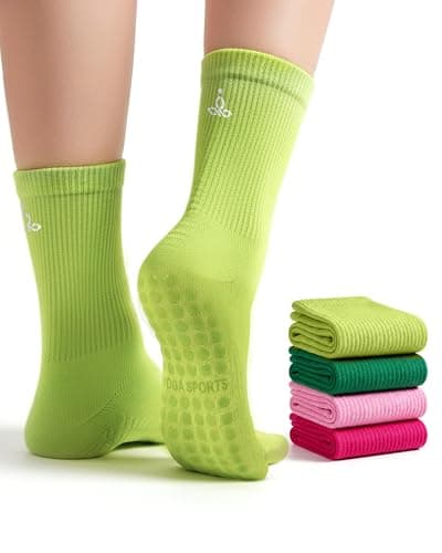 4 Pack Pilates Crew Grip Socks for Women Non Slip Sticky Grippers Yoga Barre Slipper for Hospital Maternity Elderly Home Floor Reformer Ballet Dance Studio Athletic Thick Cotton - Image 1