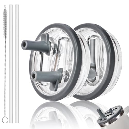 Replacement Straw Lid for Stanley 40 oz Tumbler with Double Straw, Leak-Proof Clear Flip Top Compatible with Stanley Quencher H2.0, 2-Pack, Gray - Image 1