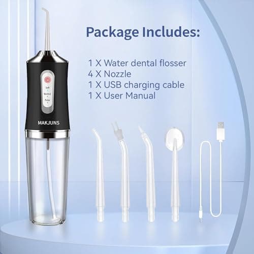 LSLCQW Water Dental Flosser Teeth Pick Portable Cordless Oral Irrigator Rechargeable Travel Irrigation Cleaner 3 Modes 4 Jets IPX7 Waterproof Electric (White) - Thumbnail 2