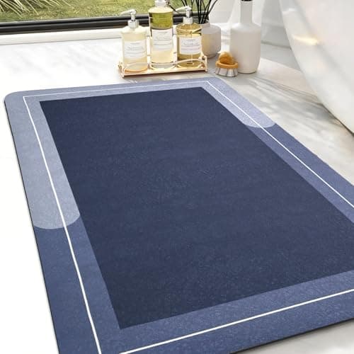 Large Bath Mat Rug, Rubber Non Slip Bath Mat Super Absorbent Quick Dry Bathroom Floor Mat Thin Bathroom Rugs Fit Under Door-Shower Rug for in Front of Bathtub Shower, Blue, Easy to clean, 23.6"x35.4" - Image 1
