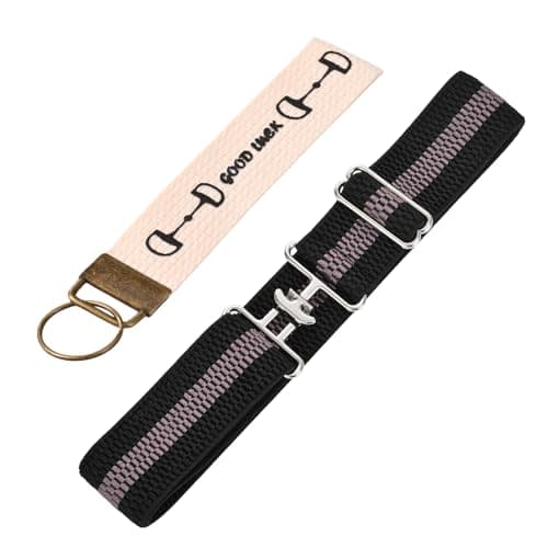 SSKKBX 1.5 inch Elastic Equestrian Belt with Surcingle Buckle, Horses Belt Stocking Stuffer Key Strap for Horseback Riding Sports (Black-Grey Stripe/Beige) - Image 1
