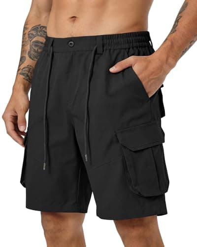 TRFIC Mens Cargo Shorts Casual Sweat Shorts with Button Drawstring Multi Pockets for Work Hiking Outdoor - Image 1