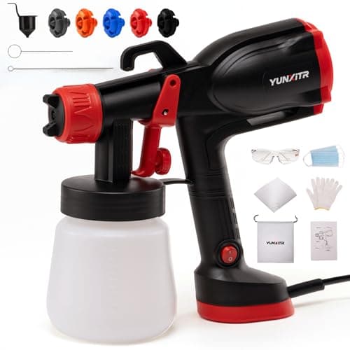 YUNXITR HVLP Paint Sprayer - Ultra Lightweight & Low Spray Paint Gun with 5 Nozzles & 3 Patterns for Furniture, Cabinets, Fences, Perfect for DIY Home Improvement & Outdoor Projects (Dark Black)