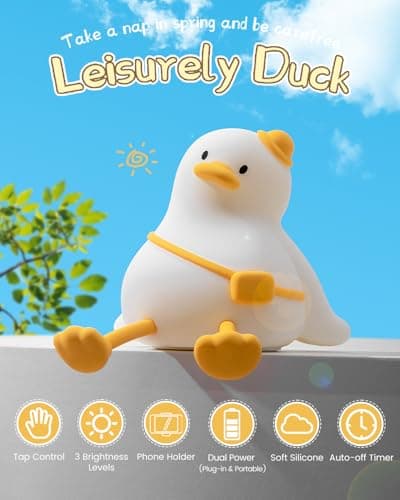 joyful xinghai Kids Night Light Duck Design, Silicone Tap Control Bedside Lamp with Time Auto-Off, Cute Portable LED Nursery Light for Baby, Toddler, Bedroom - Thumbnail 2