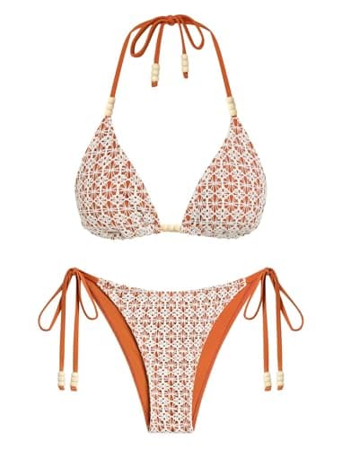 ZAFUL Brown Swim Suits for Women 2026 Halter Bikini Sets for Women Two Piece Triangle Swimsuit Tie Bathing Suit String Swimwear S - Image 1