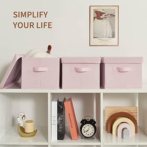 GRANNY SAYS Storage Bins Fabric, Storage Bins with Lids, Collapsible Storage Box Closet Shelf, Decorative Storage Baskets for Organizing Bedroom Dorm Nursery, Pink, Medium, 3-Pack - Thumbnail 4
