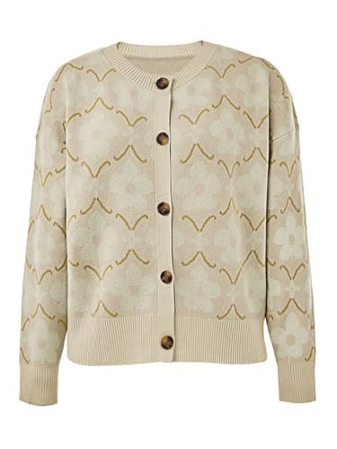 Saodimallsu Womens Floral Cardigan Sweaters Long Sleeve Open Front Button Down Knit Sweater Coat Outwear Fall 2026 Apricot - Thumbnail 5