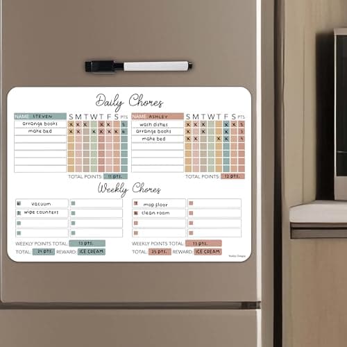 Hadley Designs Magnetic Chore Chart for Kids Multiple - Chores Board for Refrigerator, Dry Erase Task Chart for 2 Kids Daily Behavior, Family Weekly Planner Teens and Adults, Boho Pastel Chore Board - Image 1