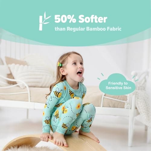 NewSeed So Soft Kids 2-Piece Viscose from Bamboo Outfit Set, Long Sleeve Top & Leggings, Cozy Base Layer for Boys & Girls (Bee, 2T) - Thumbnail 2
