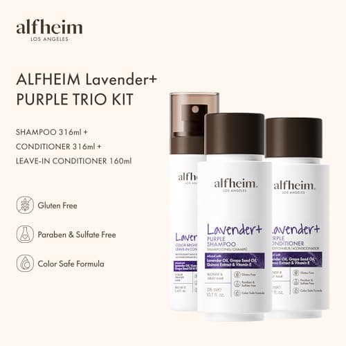 ALFHEIM Lavender+ 3-Step Hair Care Kit | Purple Shampoo, Conditioner & Leave-In Spray for Blonde, Silver & Highlighted Hair | Anti-Brass, Hydrating, UV Protection | Sulfate-Free, Color-Safe | Gift - Thumbnail 2