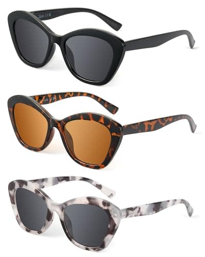 LADEESSE 3 Pack Reader Sunglasses for Women Fashion Cateye Sun Readers Outdoor Reading Glasses UV400 +2.75 Protection - Image 1