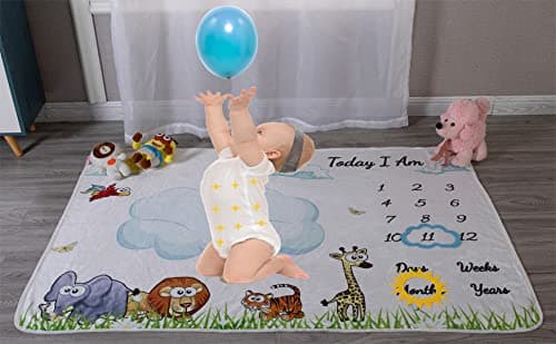 vmaisi Baby Milestone Blanket Gifts - Newborn Boy & Girl Monthly Year Infant Growth Blankets Nursery Swaddling Blankets (Blue Cloud, Single Printed) - Thumbnail 3