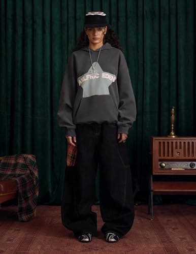 Aelfric Eden Star Hoodie Y2K Graphic Hoodies for Men Women Oversized Pullover Streetwear Hooded Sweatshirt Black X-Large - Thumbnail 2