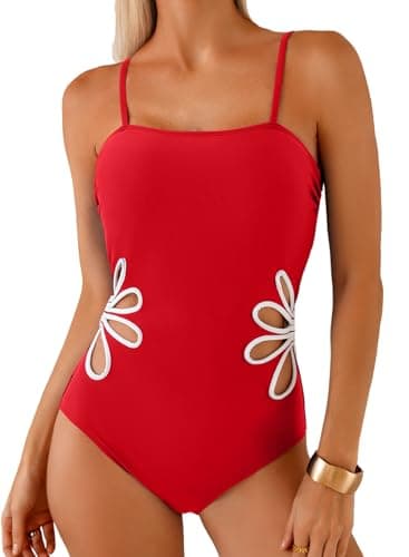 Herseas Women's Push Up One Piece Swimsuit Slimming Floral Cutout High Cut Swim Suits Square Neck Wire Free Padded Ruched Bathing Suits Classic Resort Wear 2026 Summer Outfits Sail Blue Large - Image 1