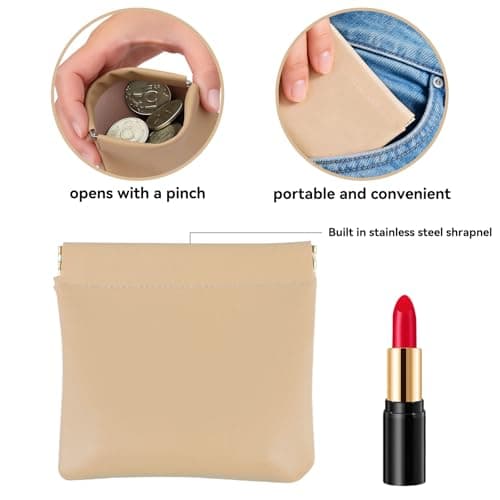 AUCCNT 4 PCS Small Makeup Bag for Purse, Mini Portable Cosmetic Pouch for Women, Coin Purse Lipstick Cosmetic Accessories Organizer, Travel Storage Pouch, Black, Pink, Light green, Apricot - Thumbnail 4