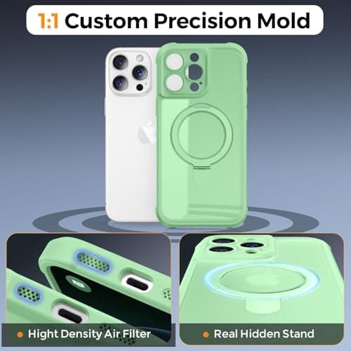 MOCCA Design for iPhone 15 Pro Case with Magnetic Invisible Stand [Full Camera Protection] [Compatible with Magsafe] Military Drop Shockproof Translucent Matte Phone Case Cover 6.1",Matcha Green - Thumbnail 5