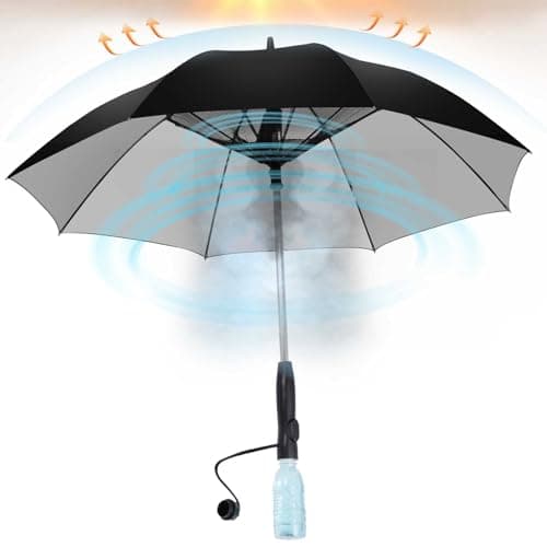 Umbrella with fan and mist spray,Rechargeable - Ultimate Solution for Cooling & UV Protection - Ideal for Summer, Beach, Outdoor Sports, Golf, Fishing Activities (Black) - Image 1