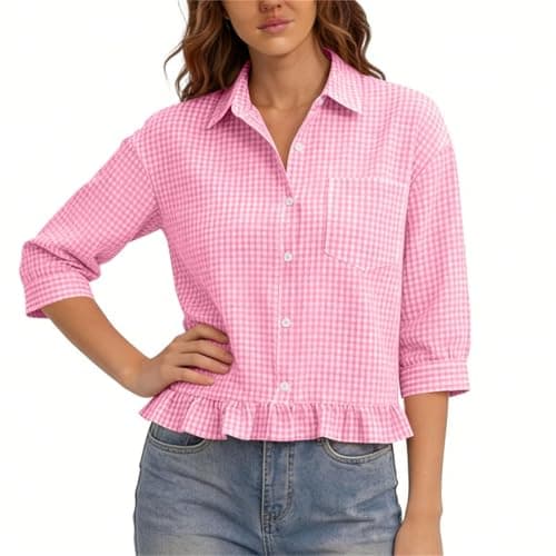 Puff Sleeve Tops for Women Dressy Casual Summer Pink XX-Large - Thumbnail 4