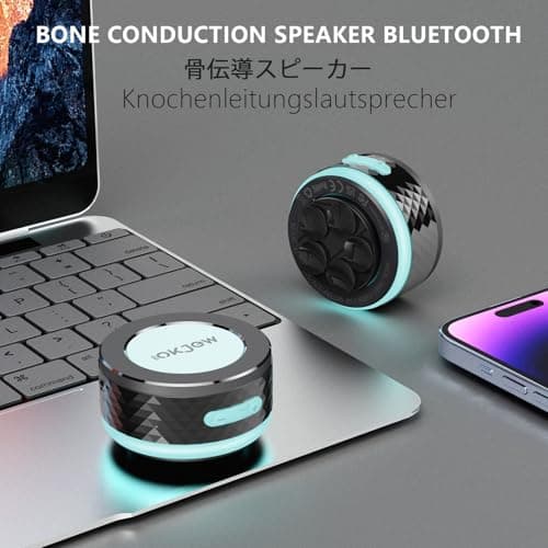 Okjew Bone Conduction Bluetooth Speaker with Colorful LED Breathing Lights, Portable Surface-Vibration Speaker, 360° Surround Sound for Home, Outdoor & Party - Thumbnail 3