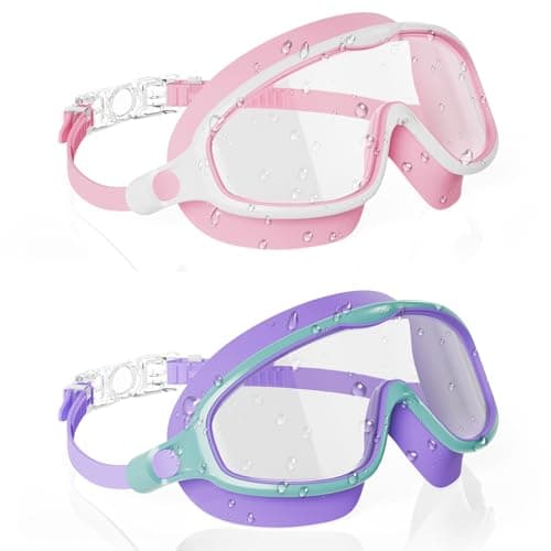 Aegend Swim Goggles 2PCS Wider Vision Swimming Goggles for Kids 3-14 (Pink & Purple) - Image 1