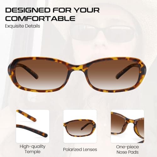 SODQW Rectangle Oval Sunglasses for Women Polarized 90s Vintage Small Sun Glasses Trendy Narrow Ladies Shades UV400 - Thumbnail 3