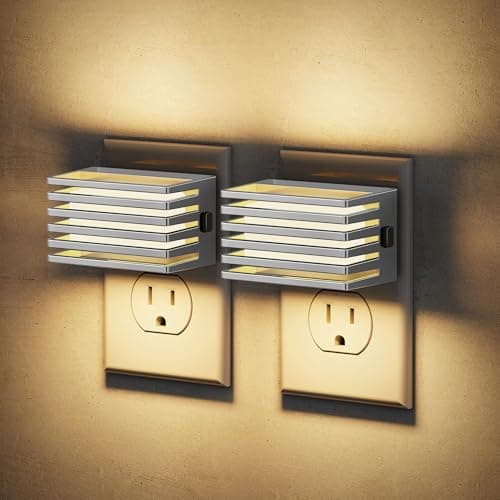 JandCase LED Night Light, Silver Night Lights Plug into Wall with Dusk to Dawn Sensor, Dimmable Plug in Night Light [2 Pack], Adjustable Brightness, 3000K Soft White Nightlight for Bedroom Bathroom - Image 1