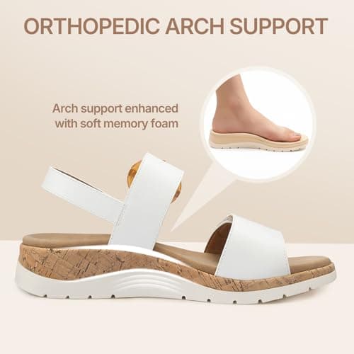 ATHMILE Women's Sandals Orthopedic Arch Support Platform Sandals for Women Adjustable Straps for Narrow & Wide Feet Comfort Walking Shoes for Travel Work Vacation & Everyday Casual Wear White Size 9 - Thumbnail 4