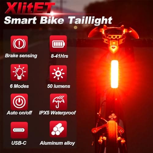 ENFITNIX XlitET Smart Rear Bike Light,Brake Sensing,Auto On/Off,50 Lumen Ultra Bright 6 Modes,USB-C Rechargeable LED Bicycle Tail Light,IPX5 Waterproof, Cycling Accessories Light for Night Riding. - Thumbnail 2