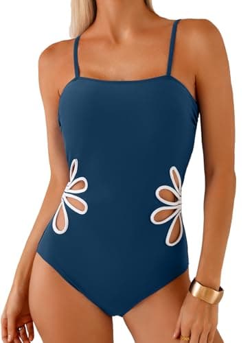 Herseas Womens Floral Cutout One Piece Swimsuits Cute Moderate Coverage Stretchy High Cut Bathing Suit Square Neck Wire Free Ruched Swim Suit Teen Girls 2026 Summer Essentials Orange X-Large - Image 1