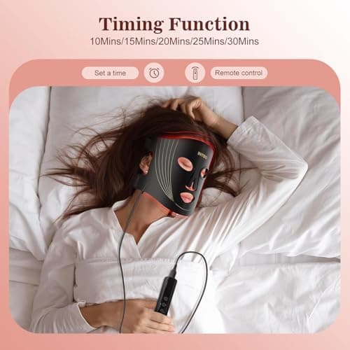 INTEO Red Light Therapy for Face, 3 Modes Portable Led Face Mask Light Therapy with Remote, Near-infrared 850 Red Light Mask with Timing Function, Led Light Therapy At Home 180 LED Beads - Thumbnail 6