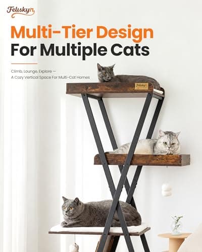 Feliskyn Modern Wood Cat Tree Tower for Indoor Cats Large Adult - 67 Inch Tall Multi-Level Heavy Duty Cat Condo Trees Furniture with Caves Perch Bed Scratching Board -XL Big Wooden Kitty House - Thumbnail 6