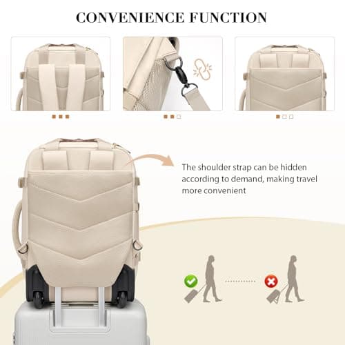 GOLF QUALITY Rolling Backpack for Women,Travel Laptop Backpack with Wheels Roller Wheeled Backpack Underseat Carry On Luggage for Travel Business Trip,Fit 17Inch,Apricot - Thumbnail 4