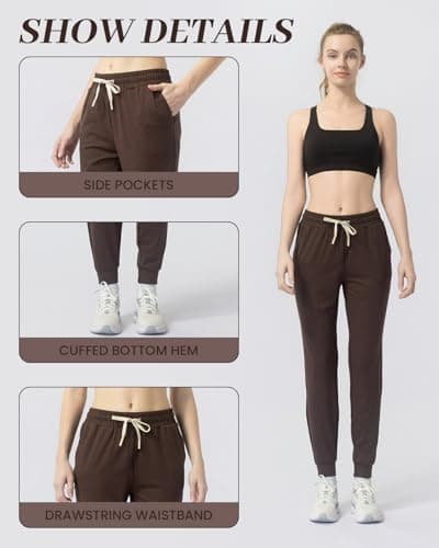 Leapstride Women's Moisture Wicking Jogger Pants for Fitness, Drawstring Waist, Side Pockets, Soft Breathable for Running, Casual Sports - Thumbnail 2