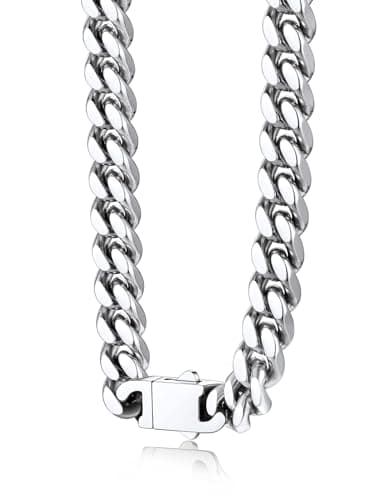 Bestyle Hypoallergenic Diamond Cut Miami Cuban Link Chain for Men, Silver Chain for Men, Chain Necklace for Men Him Women, Hip-Hop & Cool Men’s Necklace, 316L Stainless Steel, 9mm Width, 30 Inch - Image 1