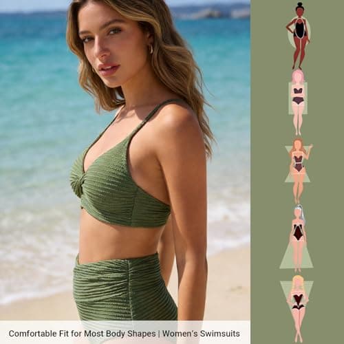 Bolsamila Waisted Halter Tie Back Swimsuit Bikini Set 2 Piece (US, Alpha, X-Large, Regular, Regular, Green) - Thumbnail 6