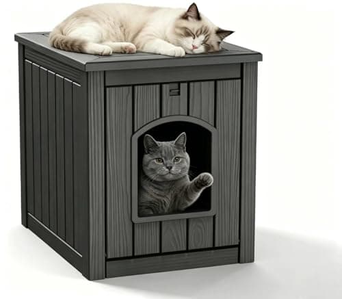 KAMABOKO Weatherproof Outdoor Cat House Resin Cat Shelter for Indoor/Outdoor Cats, Spacious Feral Cat Home with Easy Assembly, Stylish Design for Garden, Patio & Backyard，Black - Image 1