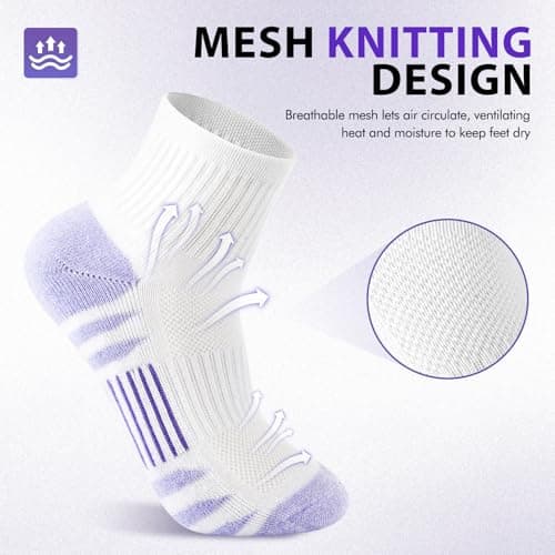 Ipletix Ankle Socks For Women，Athletic Moisture Wicking Women's Quarter Socks 5 Pairs For Running Hiking Gym (Multi 6-8) - Thumbnail 3