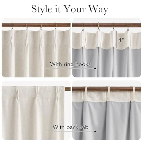 NICETOWN PRO 100% Blackout Pinch Pleated Curtains 96 inches Long 2 Panels Set, Linen Blend Thermal Drapes Window Treatments for Living Room/Bedroom, W40 x L96 - Thumbnail 3