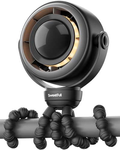 SWEETFULL Baby Stroller Fan - 4000mAh Rechargeable 4-Speed Quiet with LED Display & Night Light, Mini Portable 360° Clip On Safe Fan for Car Seat, Crib, Travel - Black - Image 1