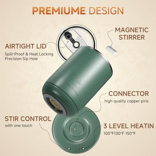 YesWhat Self Stirring Mug, Self Heating Coffee Mug with Smart Temperature Control 10oz, Electric Warming Cup, Detachable Base, Auto Shut Off - Thumbnail 4