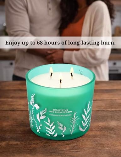 Eucalyptus Pine Clove Woods Scented Candle - Large 3-Wick Aromatherapy Soy Candle for Home, 14.5oz - Pine Balsam Forest Stress Relief Candle - Birthday Gift for Women & Men - Thumbnail 3