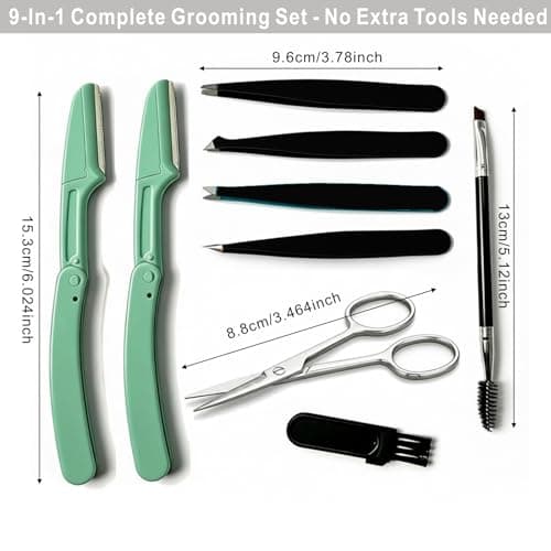 MIQUENYA 8 Pcs Eyebrow Kit, 4 Professional Eyebrow Tweezers for Women Facial Hair, Tweezer Kit and Tweezer Set, Small Eyebrow Scissors, Nose Hair Scissors, Eyebrow Brush, Portable Plastic Case,Black - Thumbnail 6