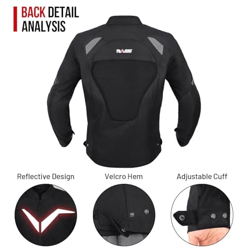 RKV86 Motorcycle Jacket for Men with CE Armored Mesh Riding Jacket Breathable Motorbike Hi-viz Adventure Jacket Black 2XL - Thumbnail 6