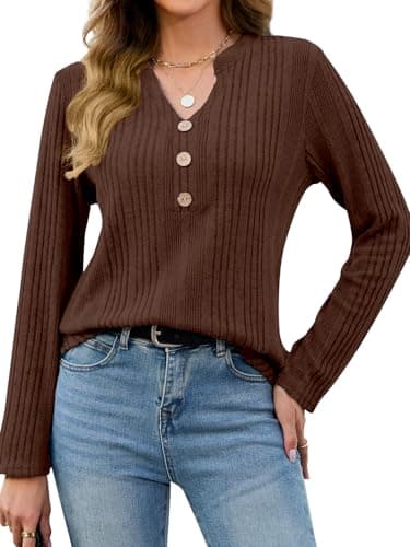 VUTRU Womens Tunic Sweater Pullover V Neck Long Sleeve Knit Blouse Comfy Casual Outfit Pairs with Leggings, Brown XL - Image 1