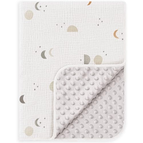 Susurration Baby Blanket for Unisex Boys Girls, Soft Nursery Minky Blanket with Muslin Cotton Front and Dotted Fleece Back, Receiving Blanket for Baby Newborn Infant, 30x40inch
