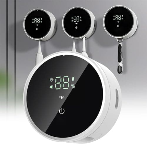 Toothbrush Holders Cleaner & Dryer for Bathroom - Mirror Wall Mounted [Rechargeable, Auto Sensor Open/Close Lid, LED Smart Screen] Adhesive Electric Tooth Brush Razor Holder with Cover for Home Travel - Image 1
